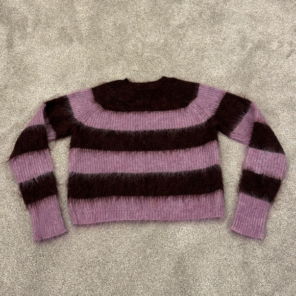 ALLSAINTS lou brushed mohair crewneck purple & brown size Medium like new - Picture 4 of 8